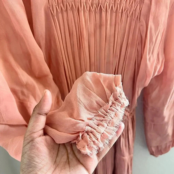 LoveShackFancy‎ Pink Noelle Boho Smocked Midi Dress Petite - Picture 8 of 9